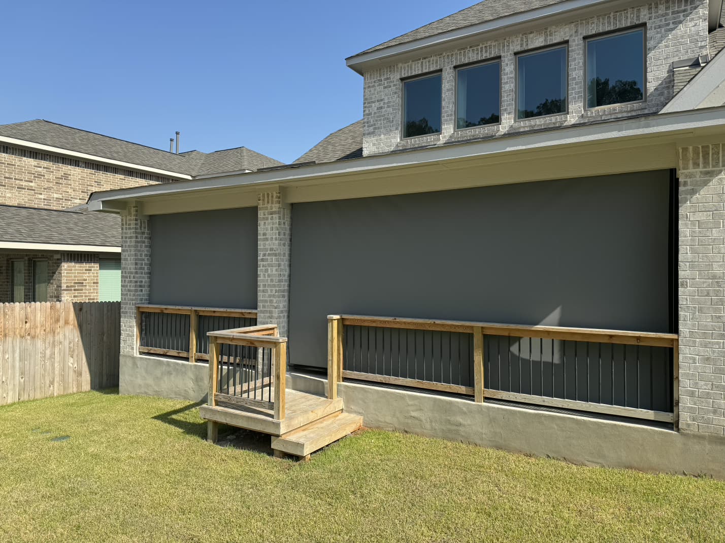 Gray solar screen on a terrace, another view