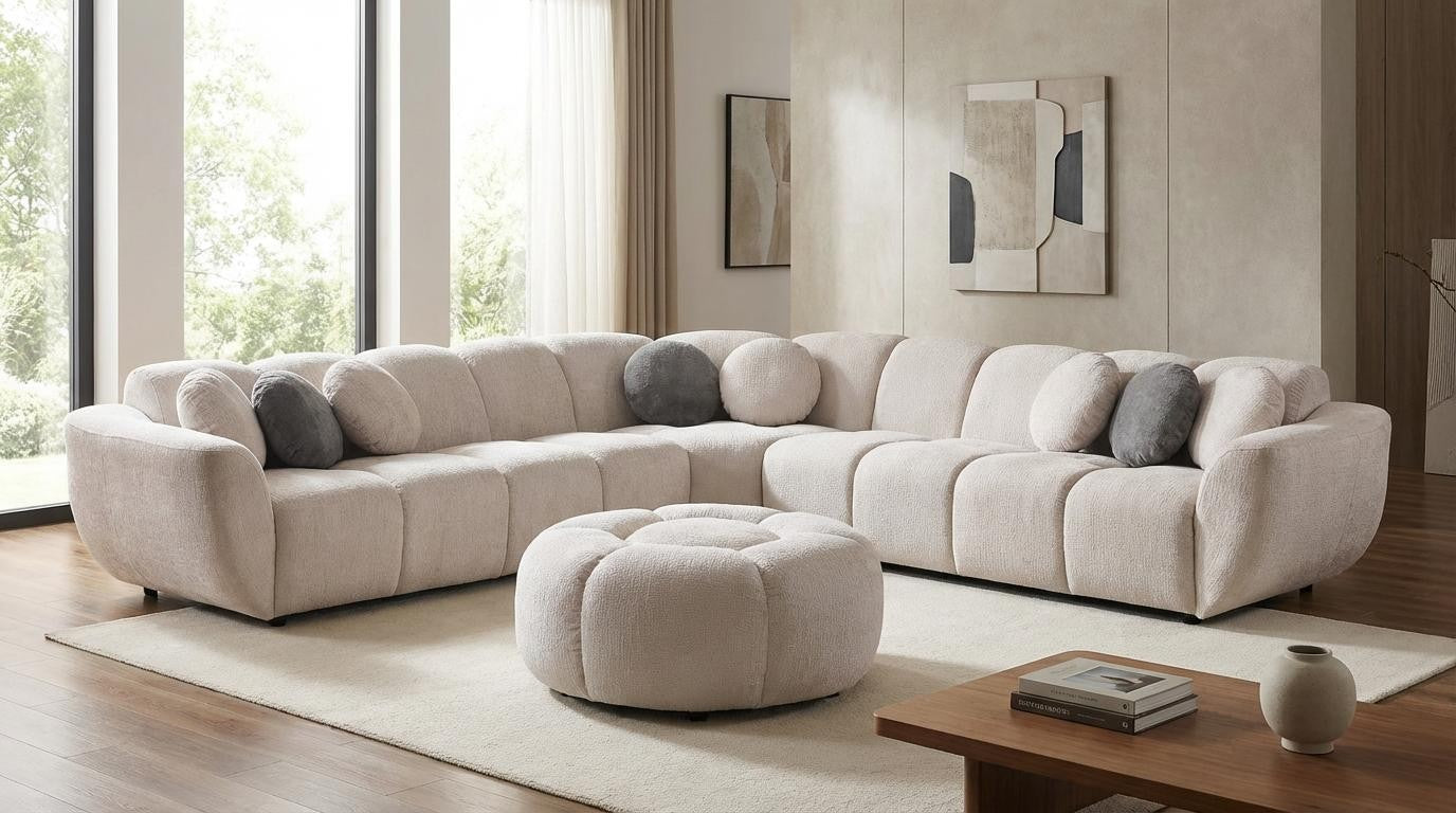 New Era living room, cream boucle