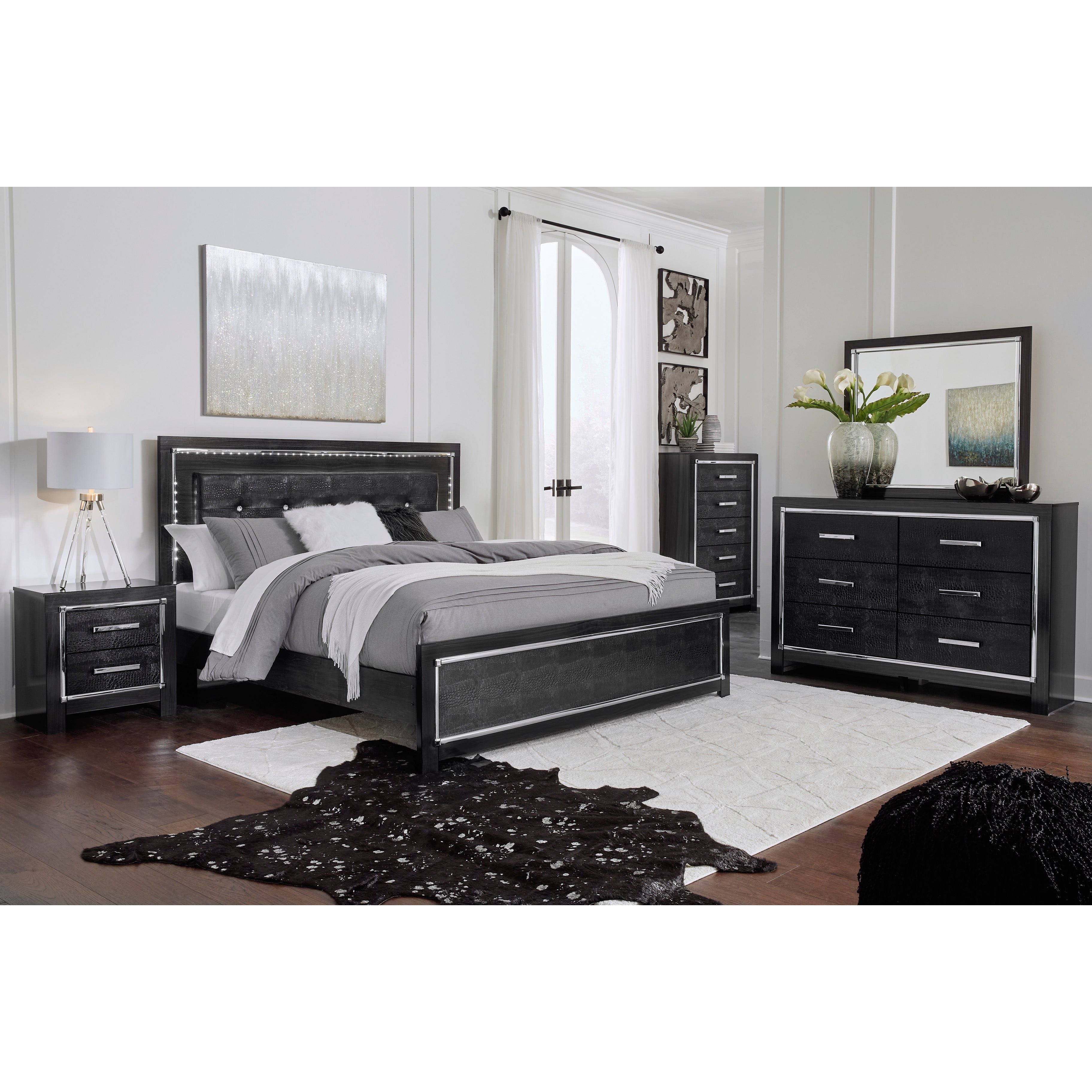 Black glam New Era bedroom with LED